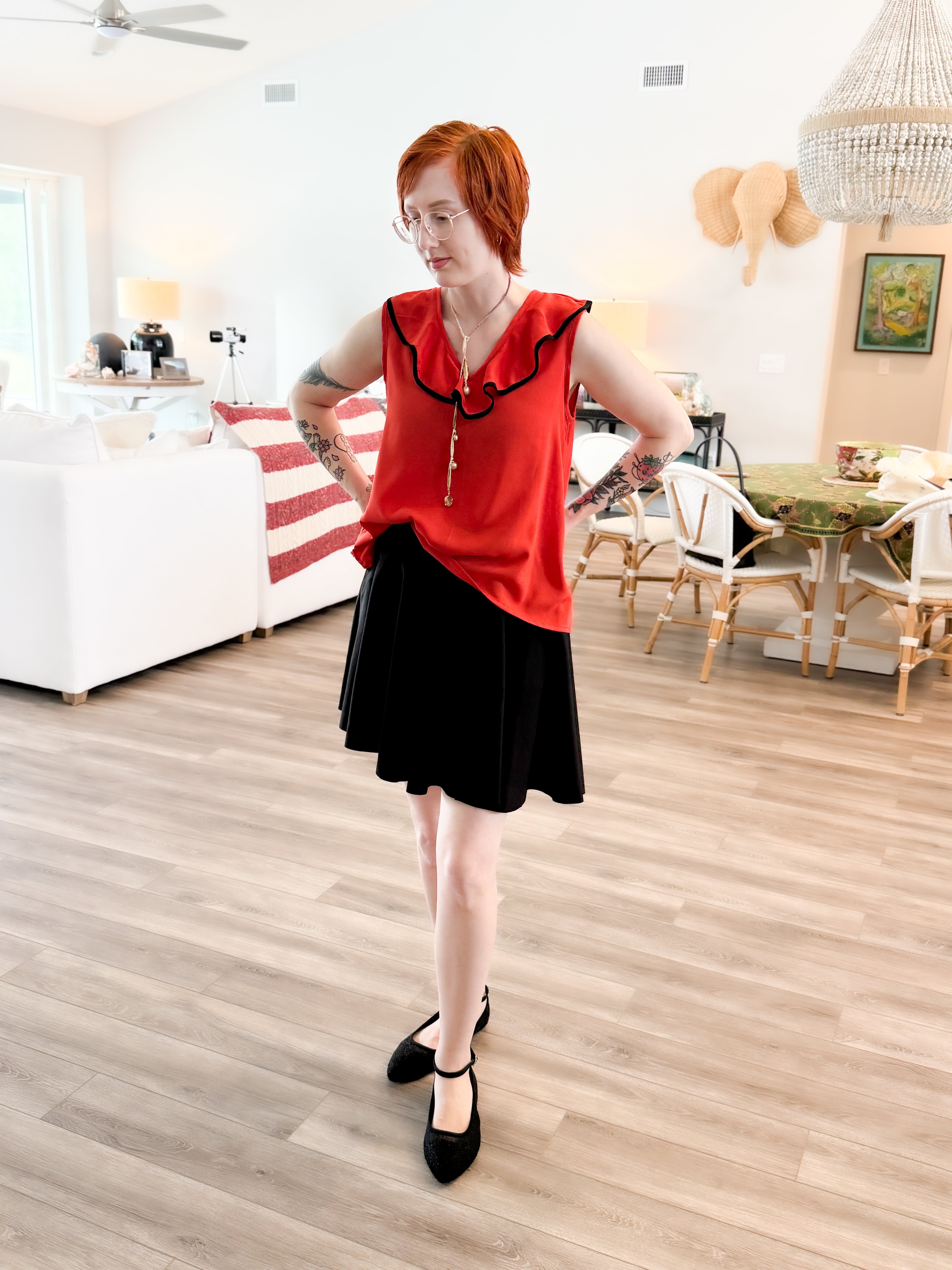 Ruffle Neck Top in Viscose